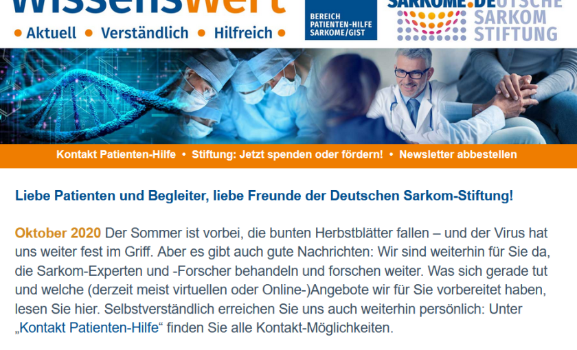 Aktueller WissensWert Newsletter der Deutschen Sarkom-Stiftung